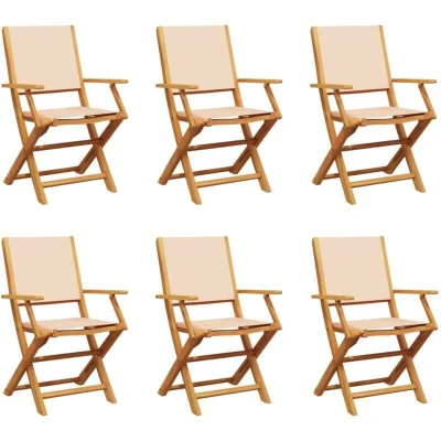 Image of vidaXL Folding Garden Chairs 6 pcs Beige Fabric and Solid Wood