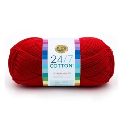 Image of Lion Brand Yarn Company Cotton Yarn, 100 Percent Cotton, Red,15.24x6.35x6.35 cm