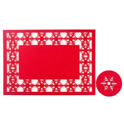 Image of Blue Whale Gifts Red Felt Christmas Dinner Table 8 Snowflake Placemats and Matching Coasters