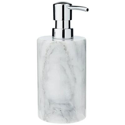Image of WENKO Soap Dispenser Onyx of Marble, White, 7.5 x 8.5 18 cm