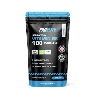 Image of Vitamin B6 100mg 240 Vegan Tablets 7000% Nrv Dose High Strength Vitamins Contributes to Healthy Metabolism, Reduction of Tiredness, Normal Immune &amp; Nervous System Function PROELITE