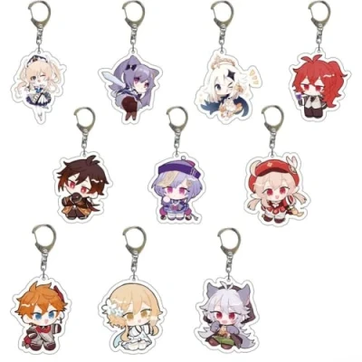 Image of MayDee Gen shin Keychain Character Venti Kaeya Diluc Zhongli Xiao Tartaglia Paimon Pendant Keyring Bag Hanging 10 Pieces Set