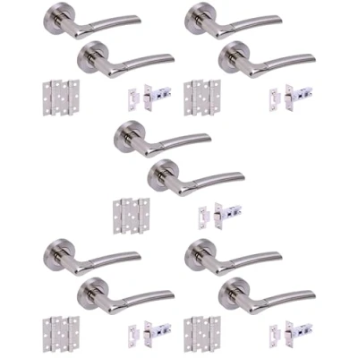 Image of HANDLEZONE® 5 Sets Ursa Internal Door Handles on Rose Lever Latch Packs with 75mm Ball Bearing Hinges and 76mm Latches Dual Polished/Satin Nickel