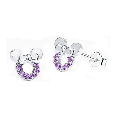 Image of Kaguyo Silver Earrings for women, 925 Sterling pave Amethyst Clear Blue Red Zirconia Cute Mouse Stud Women Girls kids, Design Birthday Gift Jewellery (purple)