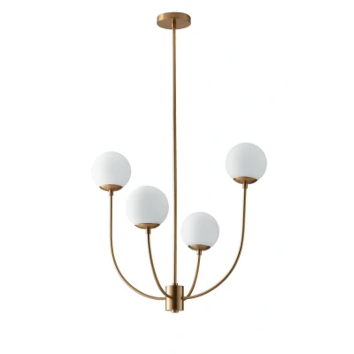 Image of Themys 4 Light Globe Ceiling Pendant, Brass, Opal, E14