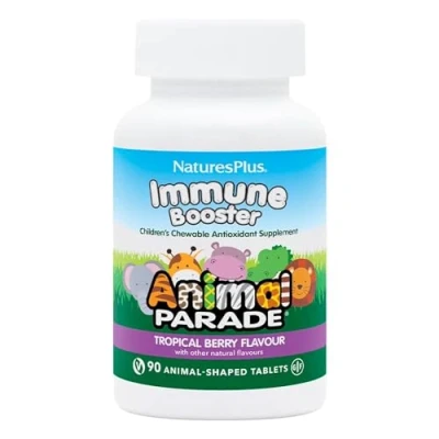 Image of NaturesPlus Animal Parade Kids Immune Booster Support Supplement for Vitamin C, Zinc, D, A, Herbs Gluten Free, Vegan 90 Chewable Tablets