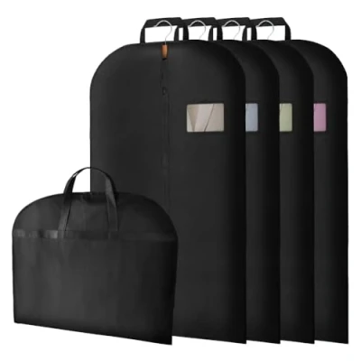 Image of Vicloon 4PCS Garment Bags, Clothes Cover Bags Set Waterproof Dustproof With Zipper, Suit Covers for Men Breathable Protector Clothes/Suits/Shirts/Gowns/Dresses 60*100cm