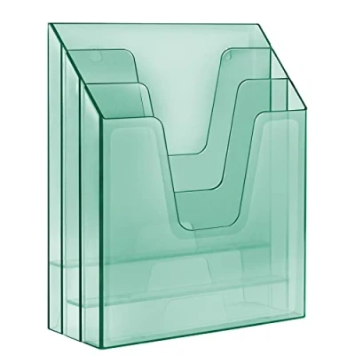 Image of Acrimet Vertical Triple File Folder Holder Organizer, Sorter (Plastic) (Clear Green Color)