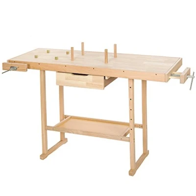 Image of TecTake Workbench 137 x 50 87 cm Wood Timber Workshop Wooden Work Working Bench Table