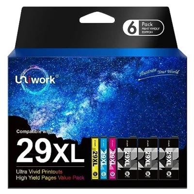 Image of Uniwork Compatible Ink Cartridge Replacement for Epson 29 29XL XP235 XP245 XP247 XP255 XP257 XP332 XP335 XP342 XP352 XP355 XP432 XP435 XP442 XP445 XP452 XP455(Black Cyan Magenta Yellow, 6 Pack)