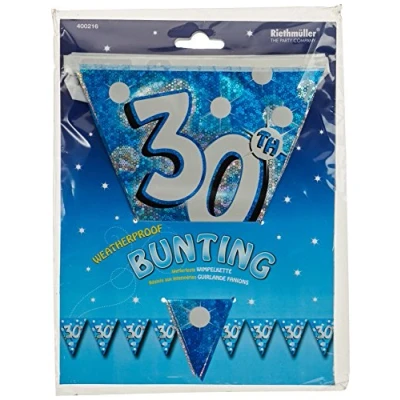 Image of Amscan International Blue Sparkle Party 4 m Bunting Flag Banner 30th