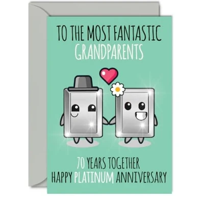 Image of Cute Platinum Anniversary Card for Grandparents 70 Years Together Happy 70th Wedding Cards Nanny Grandad Grandma, A5 Greeting Seventieth Anniversaries