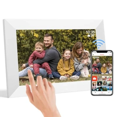 Image of 10.1 Inch WiFi Digital Picture Frame, 1280x800 IPS Touch Screen HD Display Smart Frame Built in 32GB Memory, Auto Rotate, Share Photos and Videos via Frameo app（White）
