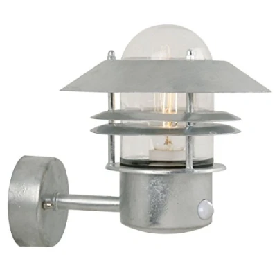 Image of Nordlux Blokhus Wall Light Fixture with Motion Sensor in Galvanised Steel Homeware Living Lighting Décor Outdoor Garden Driveway Doorway 230V, Class 1 (Earth contact), IP54, E27, 60W A++ D