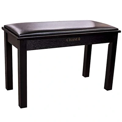 Image of Chase CPS 370BK Piano Duet Stool Bench Black Finish With Storage Compartment
