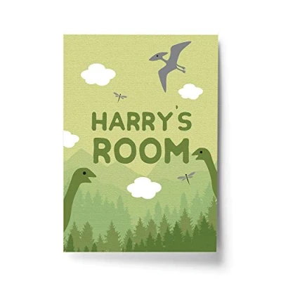 Image of RED OCEAN Boys Bedroom Dinosaur Prints Dinoasaur Wall Art Nursery Accessories For Decor (A4 Print Only PERSONALISED Room Sign Green)