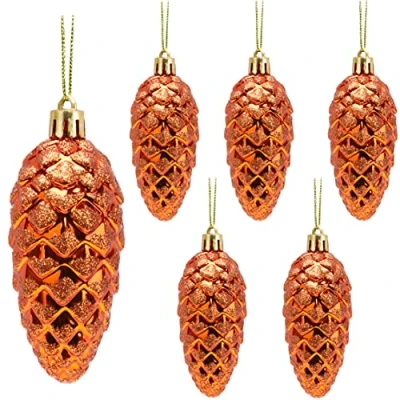 Image of Christmas Concepts® Pack of 6 90mm Pine Cone Baubles Shiny and Glitter Decorated Luxury Decorations (Copper)