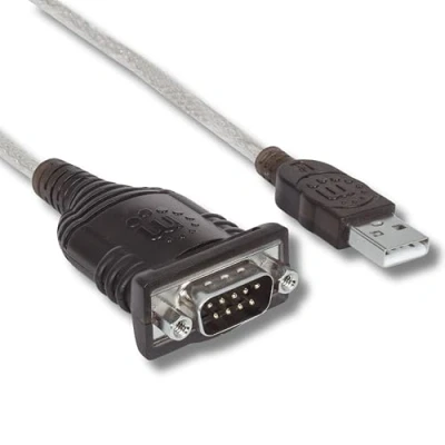 Image of Manhattan USB A to Serial Converter cable, 45cm, Male Male, Serial/RS232/COM/DB9, Prolific PL 2303RA Chip, Black/Silver Polybag