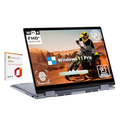 Image of Dell Inspiron 14 2 in 1 Touchscreen Laptop, Inch FHD+ Touch Screen Convertible, AMD Ryzen 5, 8GB RAM 512GB SSD, Windows 11 Pro, Lifetime Microsoft Office, Backlit Keyboard, Fingerprint Reader, HDMI