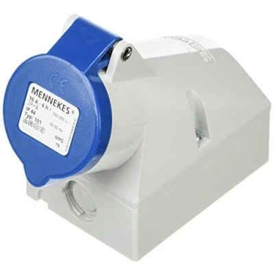 Image of MENNEKES 101 Internal Fixing Wall Mounted Socket, IP 44 Protection, 1 Top and Bottom Entry, 3 Pole, 16 A Current, 230V, Blue