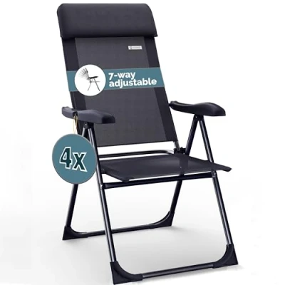Image of CASARIA® 4x Aluminium High Back Folding Garden Chairs Lightweight 7 Way Adjustable Backrest Armchairs Set Padded Headrest Patio Balcony Camping Outdoor Anthracite/Black