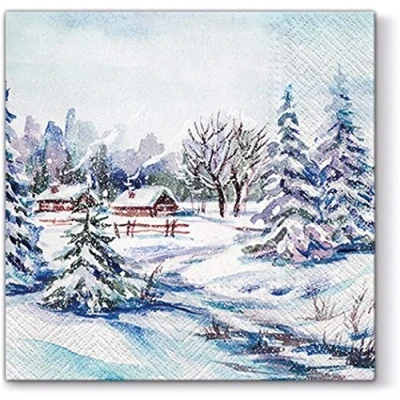 Image of 20 Napkins Village in the Winter Forest as Table Decoration for Christmas 33 x cm