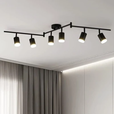 Image of Leselux LED Ceiling Spot Light Rotatable, 6 Way Adjustable Spotlight Fitting with GU10 Base, Modern Matte Black Bar for Kitchen Bedroom Living Room, Bulb not Included