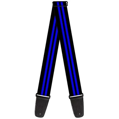 Image of Buckle Down Guitar Strap Stripe Black/Blue 2&quot; Wide 29 54&quot; Length