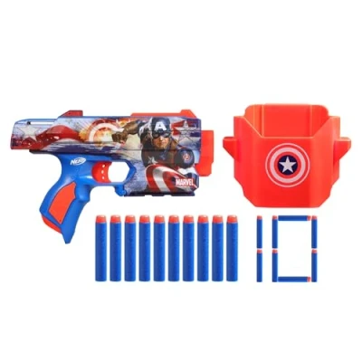 Image of Nerf Marvel Captain America Dart Blaster, 10 Elite Darts, Holster