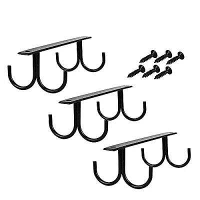 Image of CENPEK 3 Pack Cup Hooks for Under Cupboard with 12 Rustproof Hooks, Hanger Mug Shelf Kitchen Storage Organiser Black