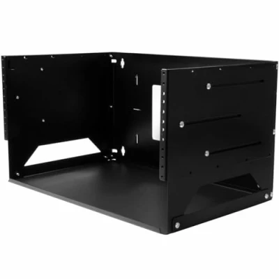 Image of StarTech.com 2 Post 4U Open Frame Wall Mount Network Rack with Built in Shelf, Data Adjustable Depth for AV / Computer IT Equipment, TAA Compliant Server (WALLSHELF4U)