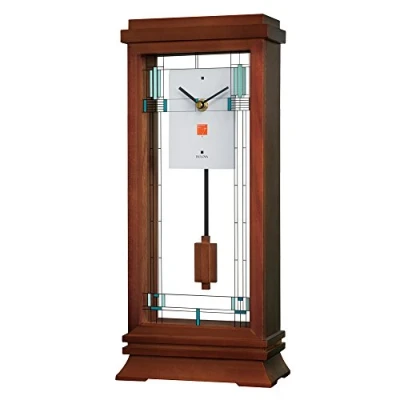 Image of Bulova B1839 Willits Frank Lloyd Wright Mantel Clock, Wood, Walnut Finish, 14&quot;
