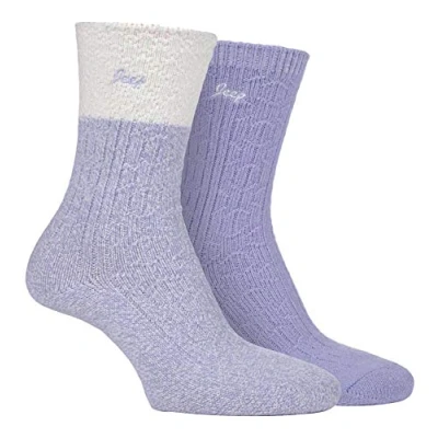 Image of Jeep 2 Pairs Ladies Supersoft Cute Warm Ribbed Thick Hiking Boot Socks (4 8, Cream/Lilac)