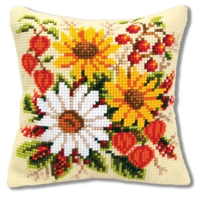 Image of Vervaco Mixed Arrangment of Flowers Cross Stitch Cushion, Multi Colour