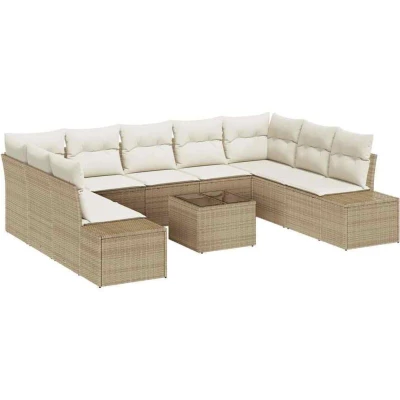 Image of vidaXL 10 Piece Garden Sofa Set with Cushions in Brown Poly Rattan