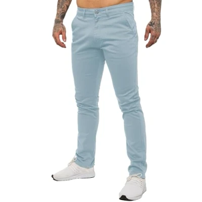Image of Enzo Mens Slim Fit Stretch Chinos Sky Blue Cotton Size 34W/32L