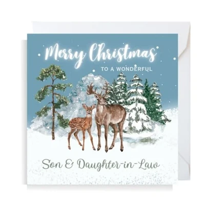 Image of Second Ave Son &amp; Daughter in Law Christmas Reindeer Square Xmas Holiday Festive Greetings Card
