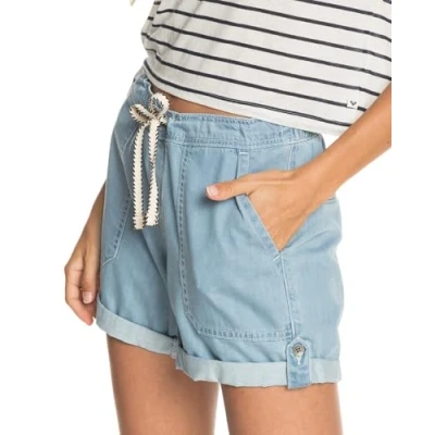 Image of ROXY Milady Beach Elasticated Denim Shorts for Women Dark Indigo, Large