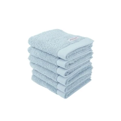 Image of TOM TAILOR Set of 6 Guest Towels 30 x 50 cm 100% Cotton Terry Cloth with Hanger and Label Logo Colour Bath Towel Light Blue (Sky Blue)