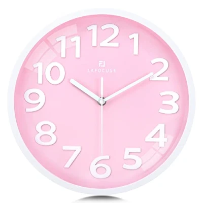Image of Lafocuse 12 Inch 3D Numbers Pink Wall Clock for Living Room Decor, Modern Kitchen Battery Operated Silent Non Ticking Bedroom Home Office