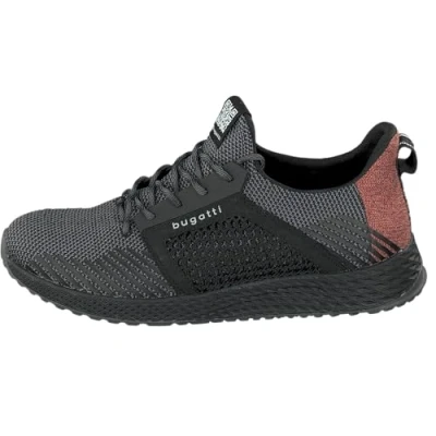 Image of bugatti Men&#039;s Breathable mesh sneakers, memory foam elastic laces, Black, 6.5 UK