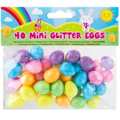 Image of Pack Of 40 Mini Glitter Easter Eggs Bonnet Decoration Foam Ideal For Craft Egg Hunts And Hats