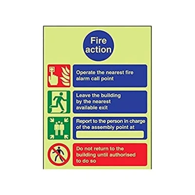 Image of V Safety Glow In The Dark Fire Action Do Not Re Enter Notice Sign 150mm x 200mm Rigid Plastic