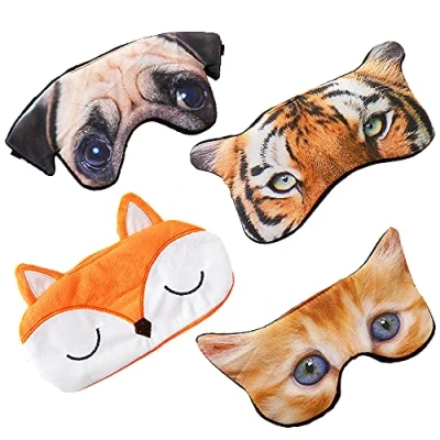 Image of Set of 4 Blindfolds, Cute Sleep Eye Masks, Animal Masks for Sleeping, Blindfolds Games, Soft Fluffy Shade Cover, Kids Men Women Plane Travel Nap Night Sleeping