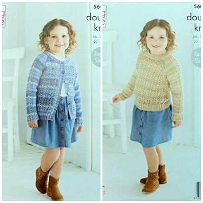 Image of Girls Knitting Pattern Lacy Jumper and Cardigan in Island Beaches DK 5606 King Cole