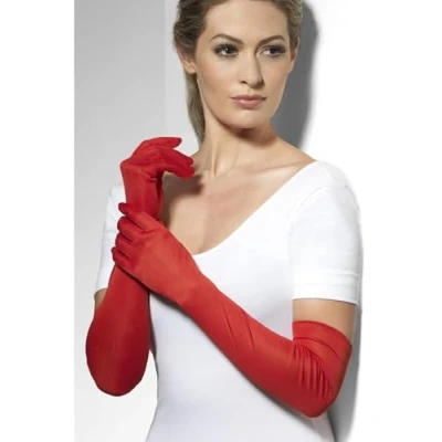 Image of Smiffys Gloves, Red Long, Fever Gloves Fancy Dress, Dress Up Accessories