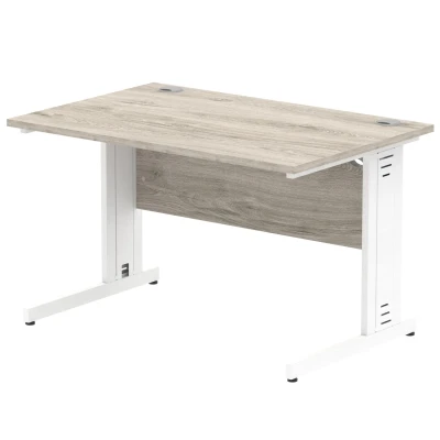Image of Impulse 1200x800mm Straight Desk Grey Oak Top White Cable Managed Leg