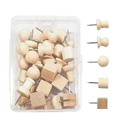 Image of 30pcs Decorative Thumb Wooden Push Pins Metal Pin For Cork Board Home Decoration