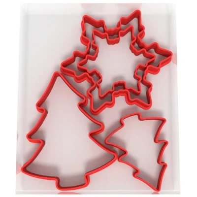 Image of Just Cutters Christmas Shape Cookie Cutter Tree Snowflake Set of 4 Plastic for Baking, Fondant, Clay, Pastry, Icing, Jewellery (5CM + 8CM)