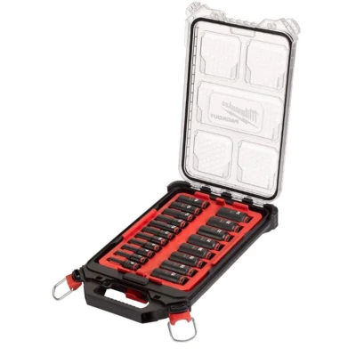 Image of Milwaukee Shockwave 4932480943 Impact Socket Set 1/2 Inch Long in Packout Organiser 16 Pieces